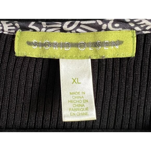 Sigrid Olsen Womens XL Black & White Silk/Polyester Knit FullZip Sweater Quilted - Picture 4 of 7